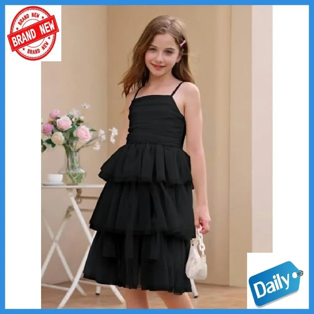 Girls Sleeveless Tiered Tulle Tutu Dress Party Graduation